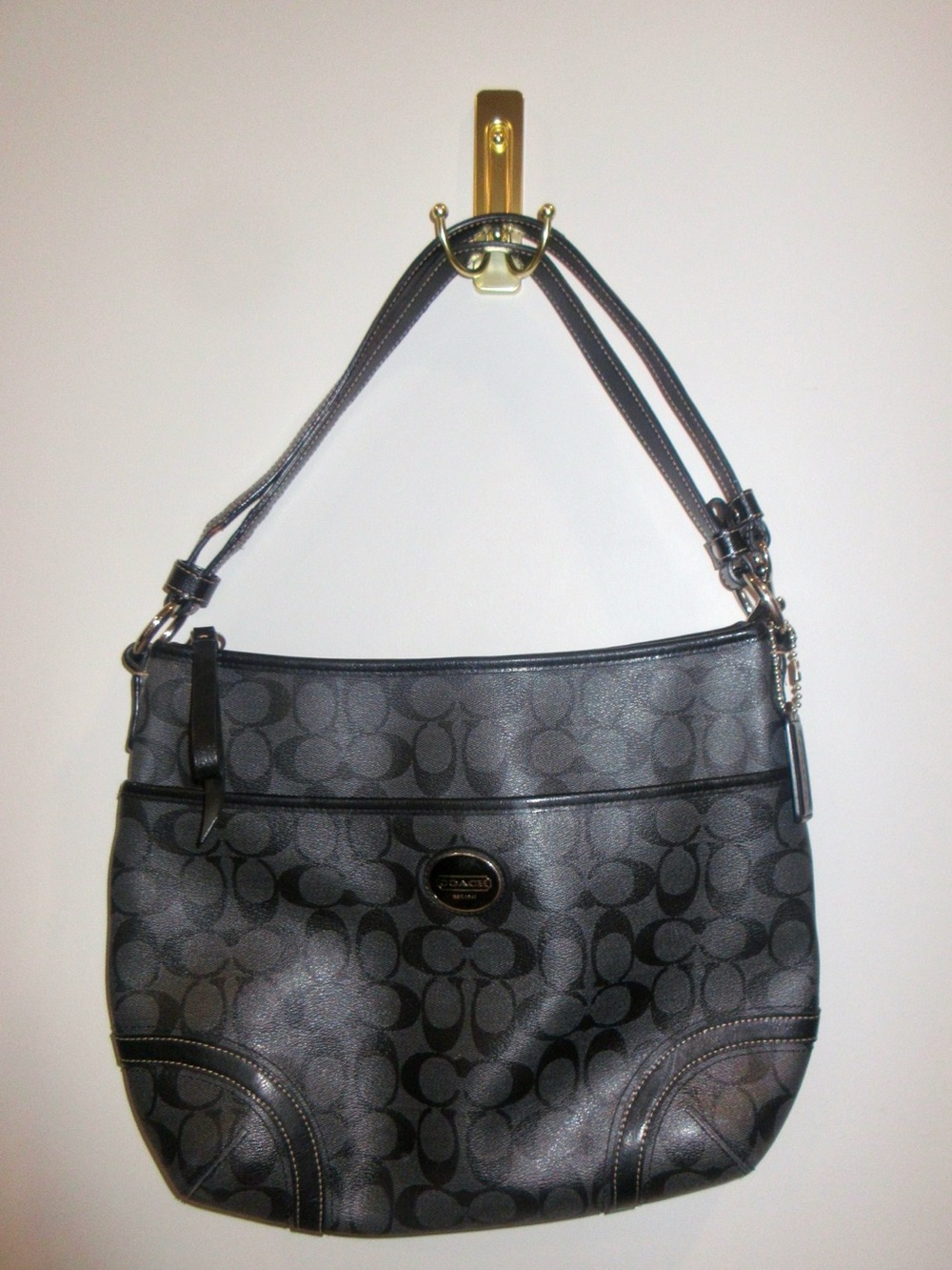 Coach Black and Charcoal Signature Canvas Hobo